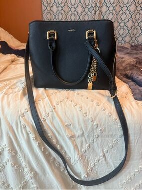 ALDO Black Satchel with Gold Chain Charm